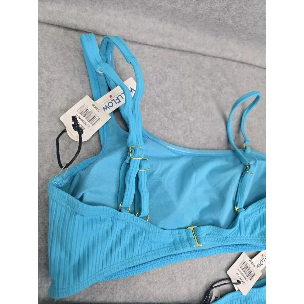 WallFlower Blue Ribbed Bikini Top‎ and Cheeky Bottoms Set UPF 50+, Womens size M - Picture 8 of 8